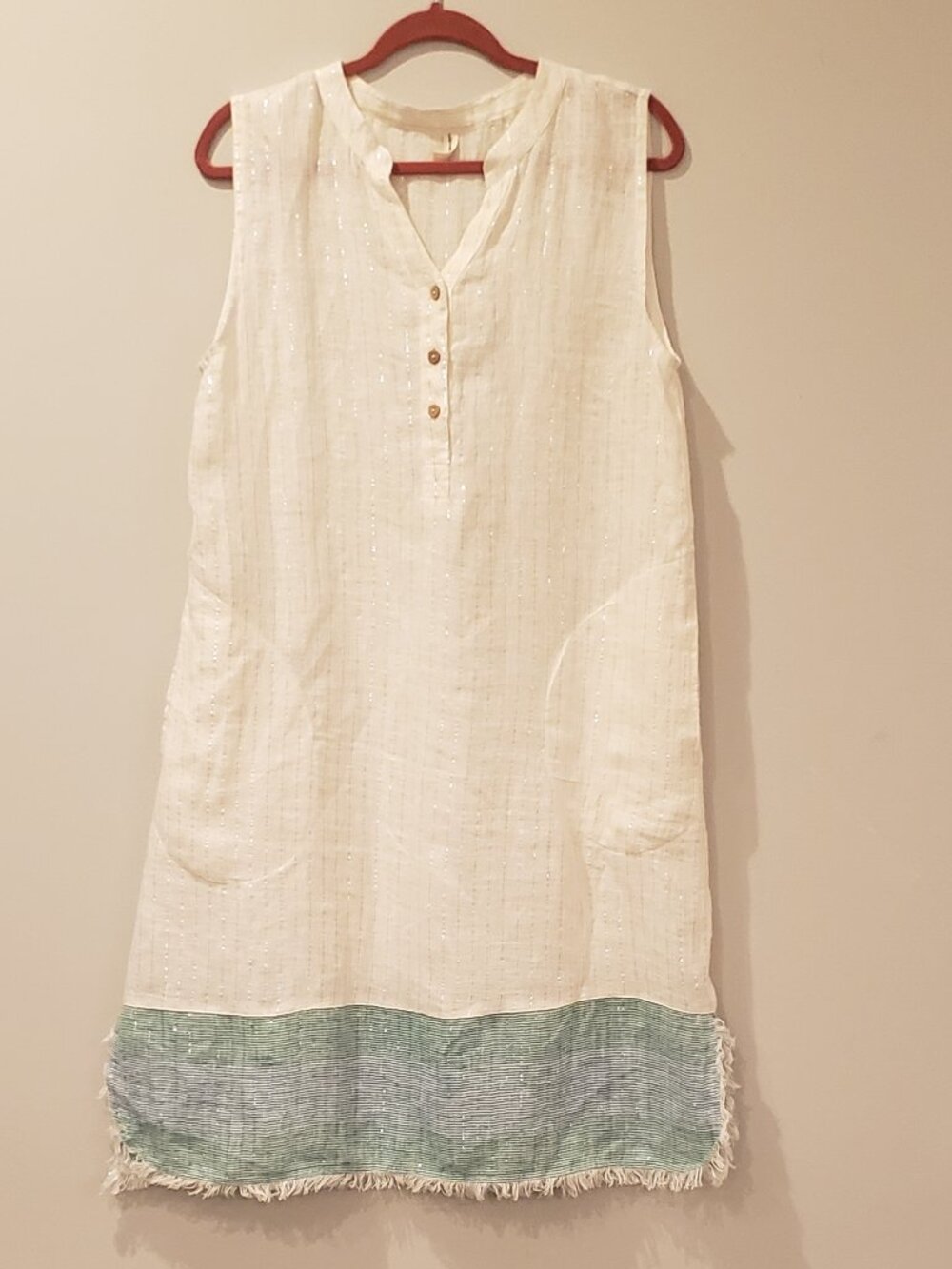 Lula Soul Sleeveless Linen Blend Boho Shift Dress with Metallic Threading Medium